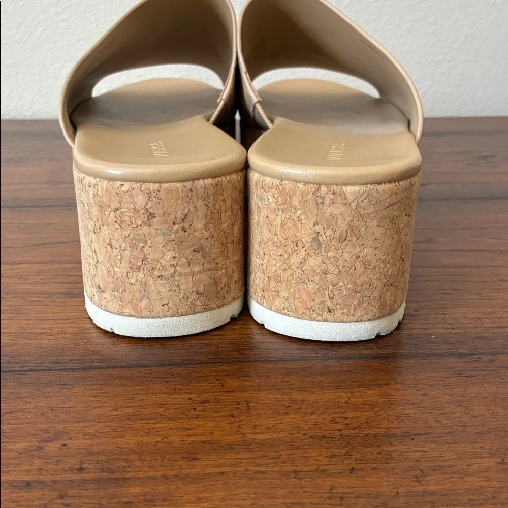 VINCE Women US 10M Cappuccino James-B Leather Platform Sandals‎ Slides